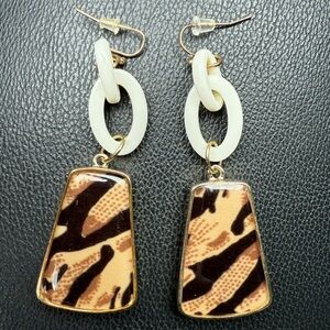 Beautiful Brown and Cream Animal Print Dangle Pierced Earrings